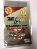 100 Comic Book Bags Regular Size 7 X10 1/2” - 1 1/2 Resealable 2mil Crystal OPP