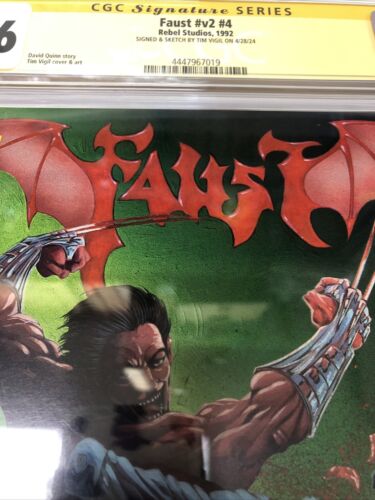 Faust  (1992) # v2 #4 ( CGC 9.6 SS) Signed & Sketch  Tim Vigil * Rebel Studios