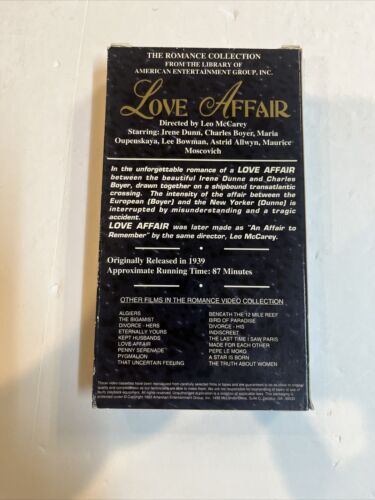 Love Affair (VHS, 1993) Irene Dunne • Charles Boyer • Directed Leo McCarey