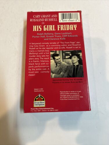 His Girl Friday (VHS 2000) Gary Grant • Rosalind Russell • Ralph Bellamy