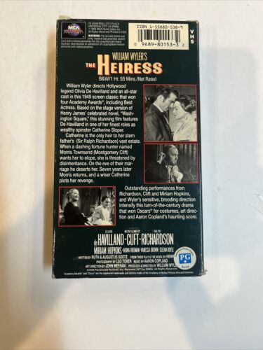 The Heiress (VHS, 1992) Olivia De Havilland Montgomery Clift Ralph Richardson