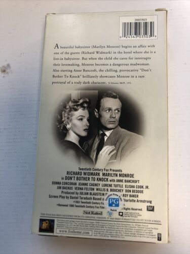 Dont Bother to Knock (2002) Vhs ~ Marilyn Monroe | Richard Widmark