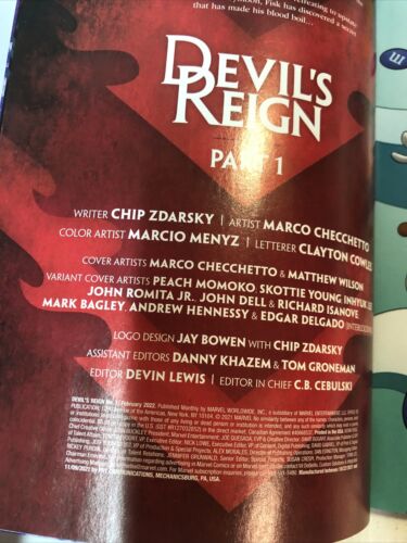 Devil's Reign(2022) 1 Of 6 VF/NM Signed Marco Checchetto ~ Marvel Comics | Menyz