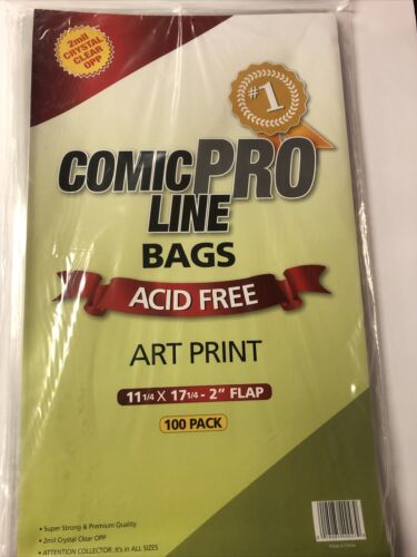 100 Comic Book Bags Art Print Size 11 1/4” X 17 1/4” - 2” Flap Acid Free 2 Mil