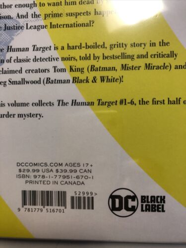 The Human Target Volume One (2022) Tom King| DC Black Label | HC Brand New