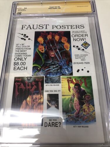 Faust  (1992) # v2 #4 ( CGC 9.6 SS) Signed & Sketch  Tim Vigil * Rebel Studios