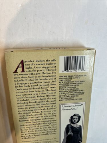 Bette Davis In The Letter (VHS 1991) Warner Bros | Herbert Marshall