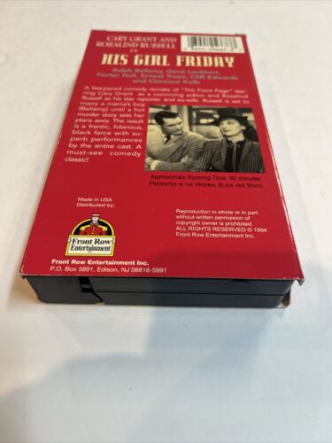 His Girl Friday (VHS 2000) Gary Grant • Rosalind Russell • Ralph Bellamy