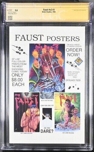 Faust  (1992) #v2 #3 ( CGC 9.8 SS) Signed & Sketch Tim Vigil Northstar Census =2