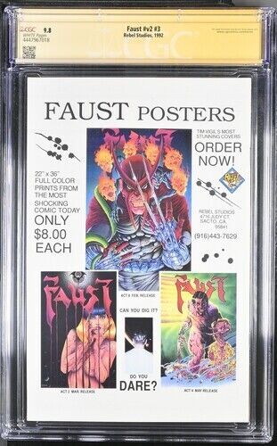 Faust  (1992) #v2 #3 ( CGC 9.8 SS) Signed & Sketch Tim Vigil Northstar Census =2