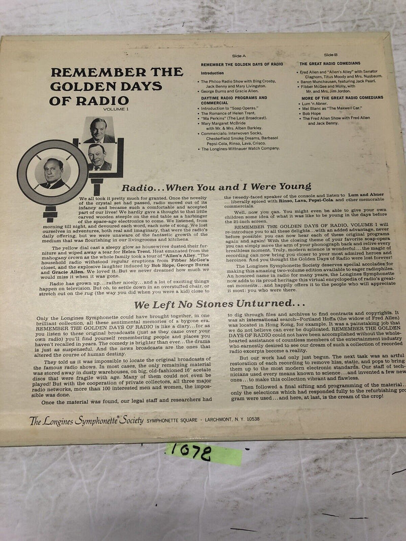 Remember The Golden Days Of Radio Volume 1 By Jack Benny Vinyl  LP Album