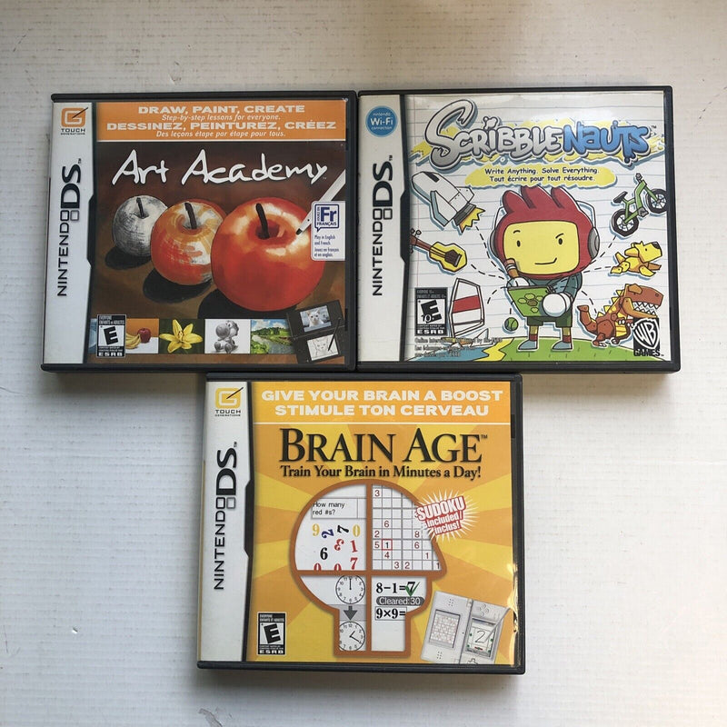 Brain Age,Scribblenauts,Art Academy nintendo ds lite games bundle