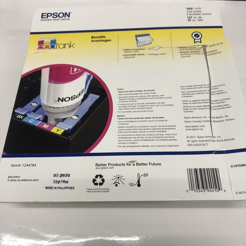 Epson 502 Black • Cyan • Magenta • Yellow Ink Bottle • Without Black Ink