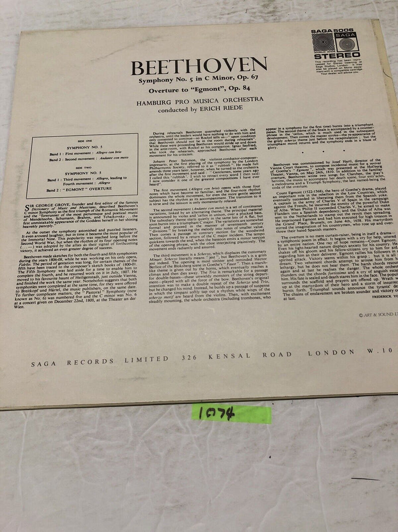 Beethoven Fifth Symphony In C Minor Vinyl  LP Album