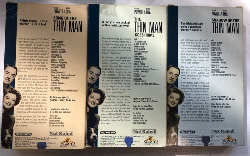 The Thin Man Goes Home,Song Of The Thin Man,Shadow Of The Thin Man (1988)VHS Lot