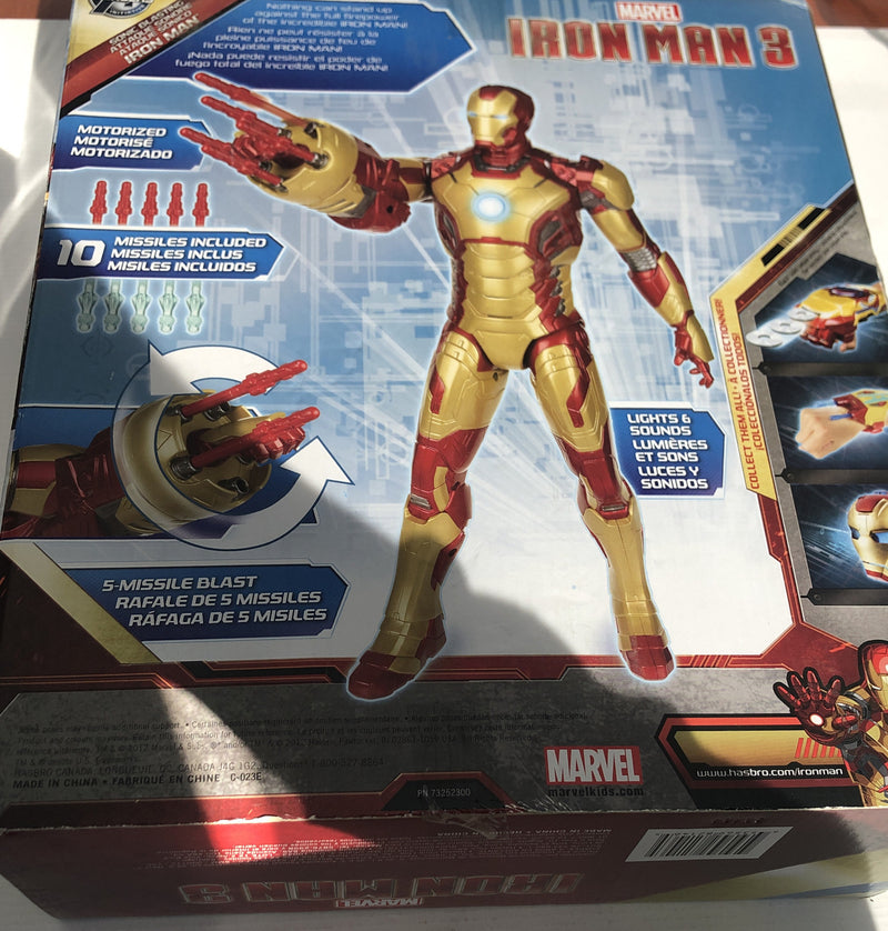 Marvel Sonic Blasting Iron Man 3 Action Figure Missile Launch Lights & Sound NIB
