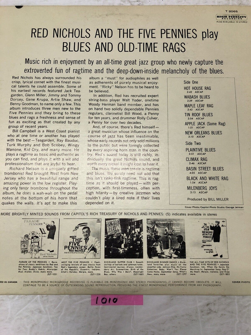 Red Nichols And The Five Pennies Blues And The Old Time Rags Vinyl  LP Album