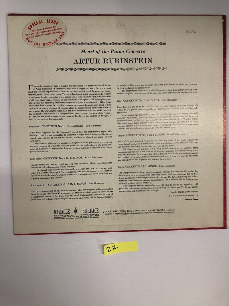 Rubinstein  Heart of The Piano Concerto Vinyl LP Album