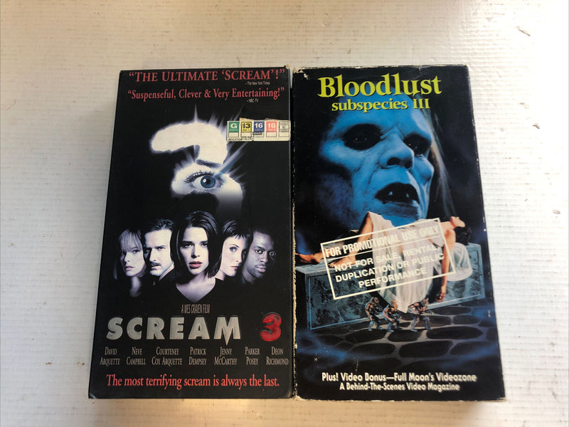 Bloodlust Subspecies 3,Scream 3 Horror VHS Bundle