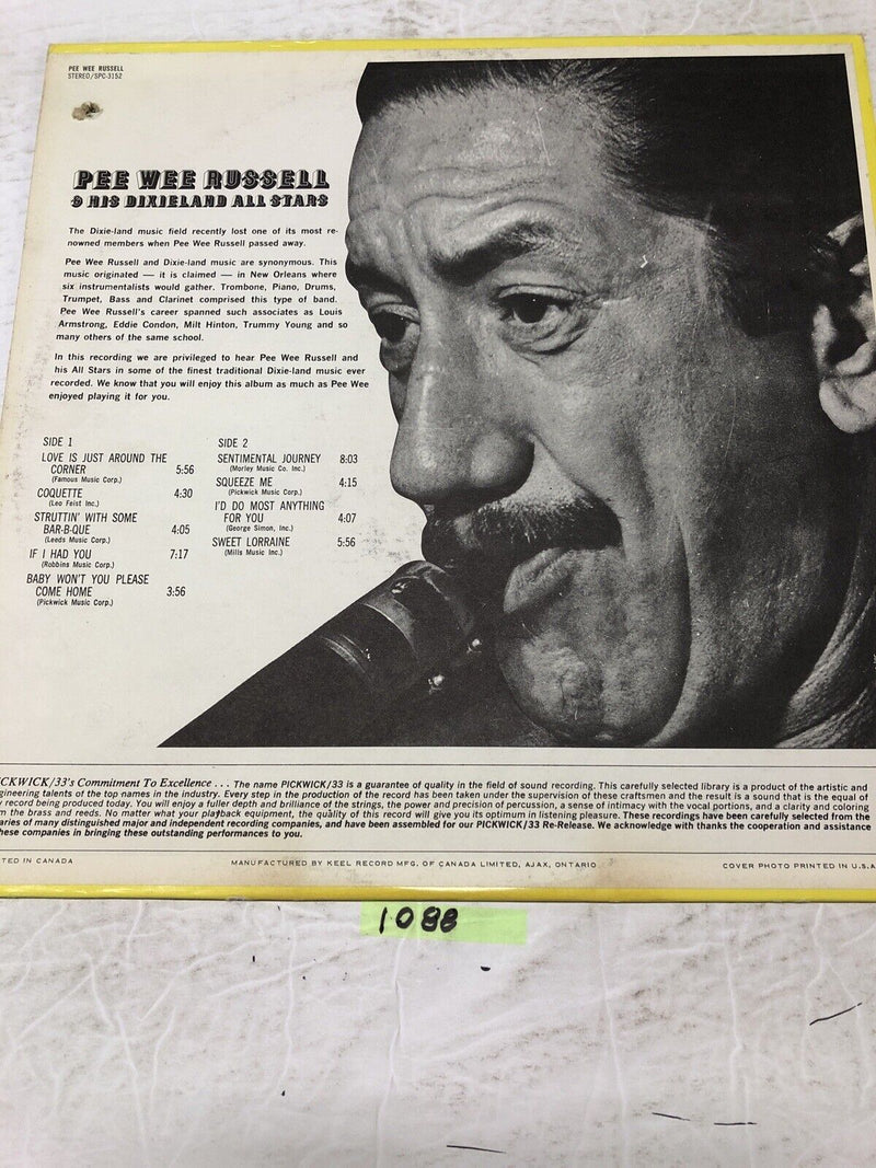 Pee Wee Russell And His Dixieland All Stars Vinyl  LP Album