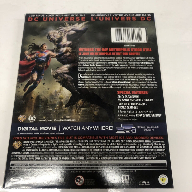 The Death of Superman (2019) BILINGUAL • Blu-Ray/DVD/Digital • slipcover