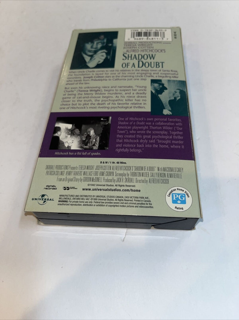 Shadow of a Doubt (VHS, 1999) Alfred Hitckcock • Teresa Wright • Joseph Cotten