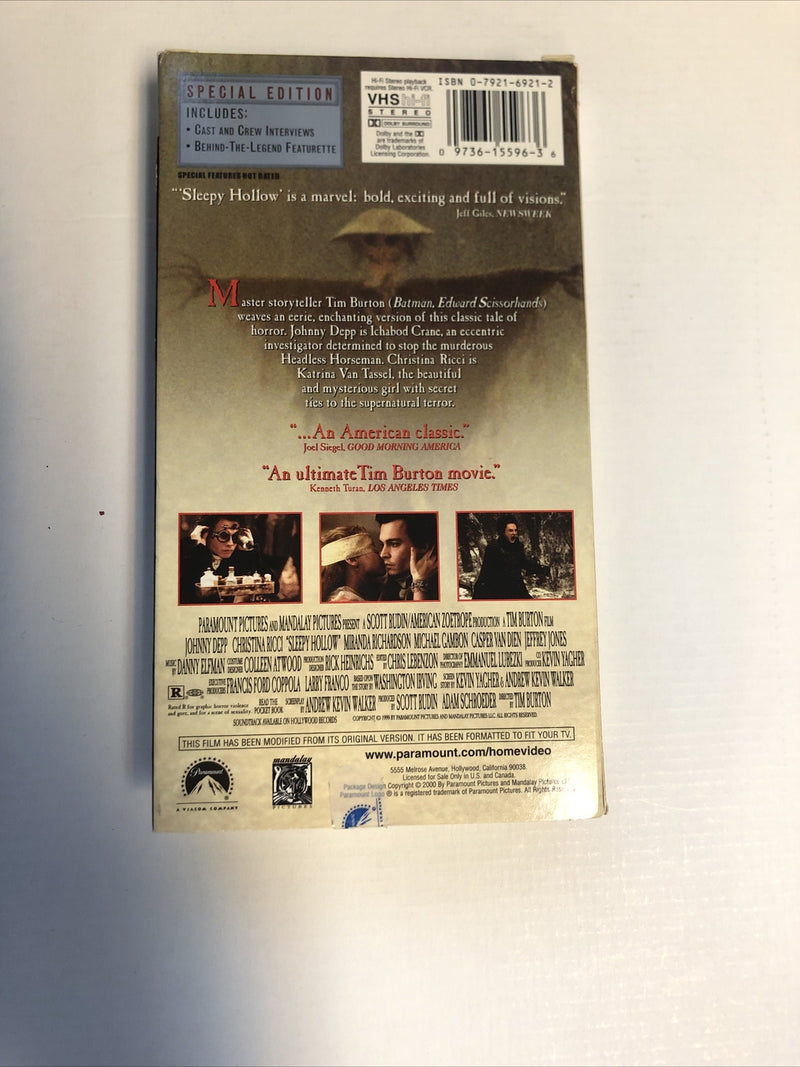 Sleepy Hollow (VHS, 2000, Special Edition) Johnny Depp Christina Ricci