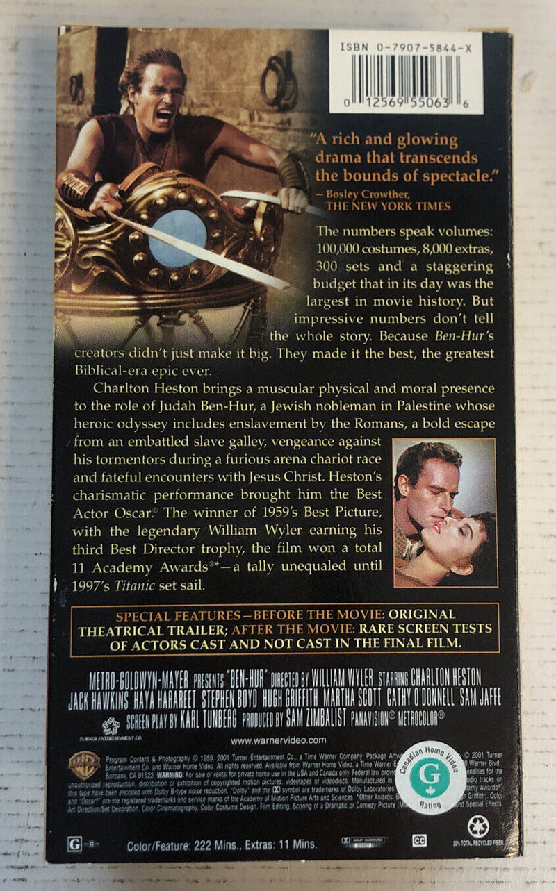 Ben-Hur (2001) Vhs (2-Tape Box Set) ~ William Wylers | Warner Bros Classic