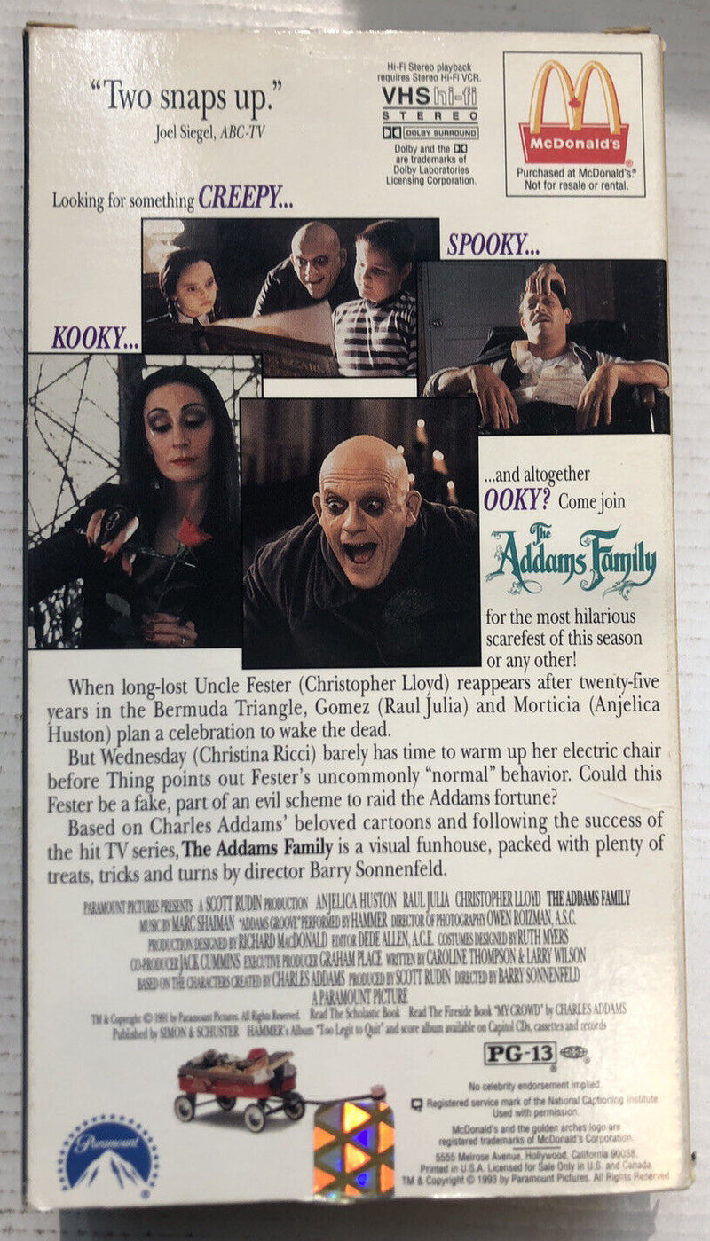 The Addams Family (1991)Vhs ~McDonald's Edition| Scott Rudin | Christopher Lloyd