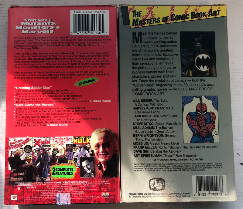 Stan Lee’s Mutants,Monsters & Marvels + The Masters of Comic Book Art (VHS) Lot