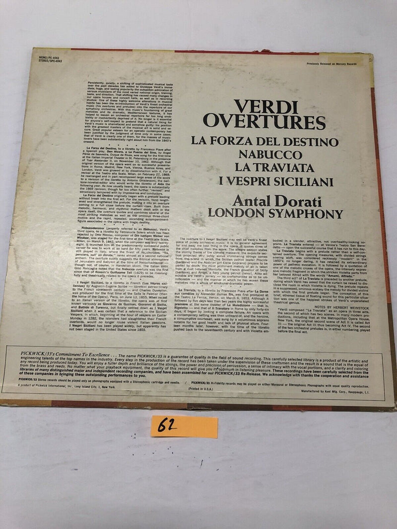 Verdi Overtures London Symphony Orchestra Vinyl LP Album