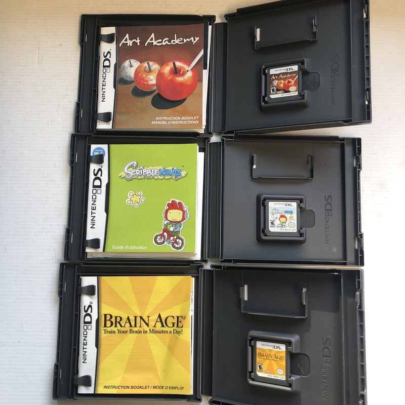 Brain Age,Scribblenauts,Art Academy nintendo ds lite games bundle