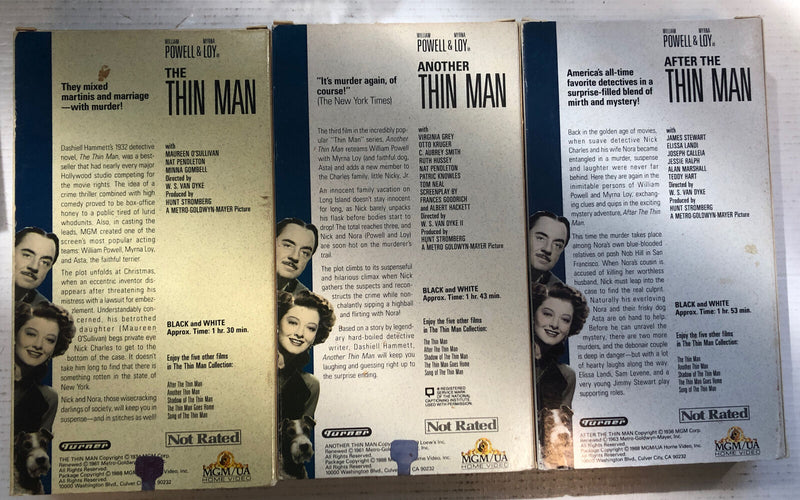 The Thin Man,Another Thin Man,After The Thin Man (1988) VHS   Lot