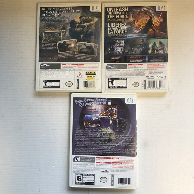 Star Wars Force Unleashed,ocean Commander,Call Of Duty 3 Nintendo wii bundle