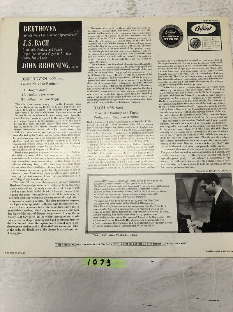 Beethoven Sonata In F Minor John Browning Piano. Vinyl  LP Album