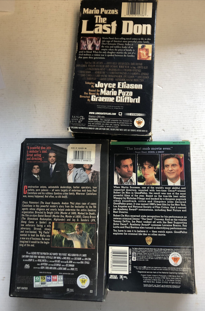 The Last Don,Goodfellas,Boss Of Bosses Mafia VHS Bundle