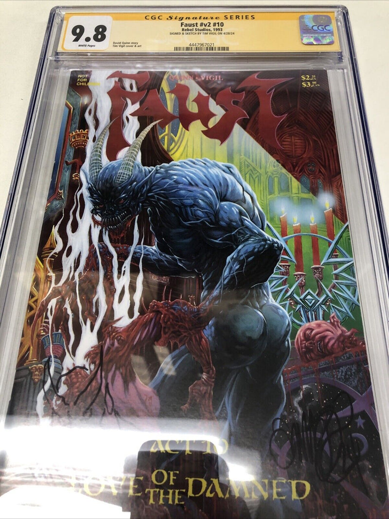 Faust  (1993) # v2 #10 ( CGC 9.8 SS) Signed & Sketch Tim Vigil Rebel Census= 3