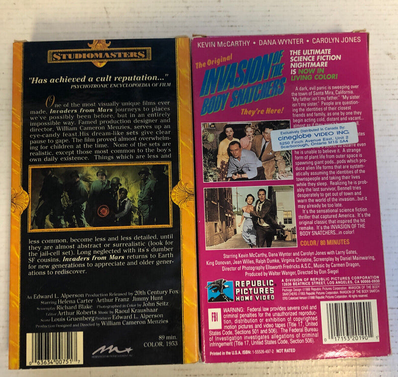 Invasion of the Body Snatchers , Invaders From Mars VHS (1988)