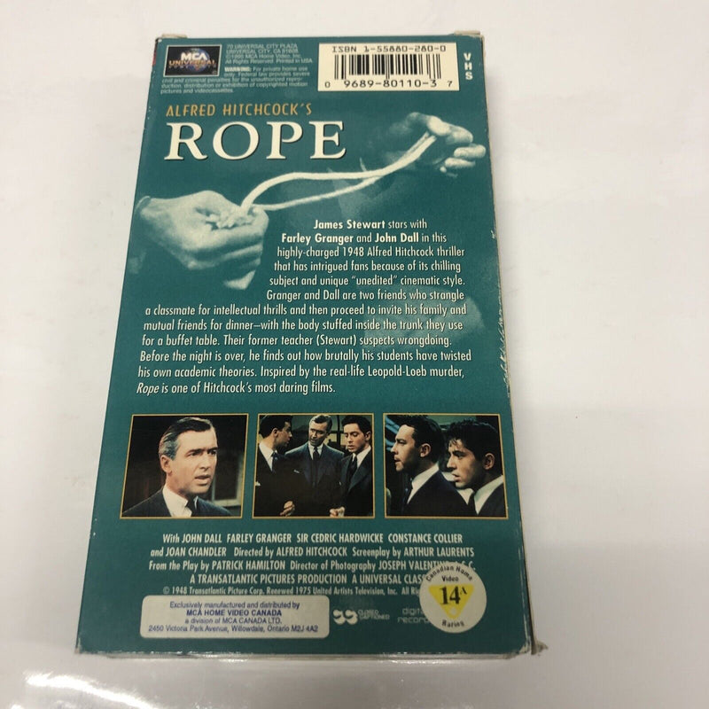 Rope (1995) VHS • Alfref Hitchcock’s Collection • James Stewart ¥ MCA Universal