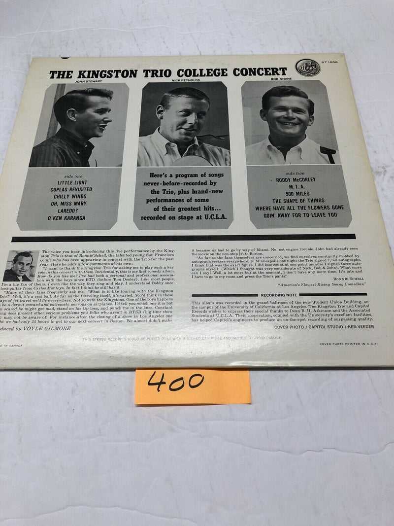 The Kingston Trio College Concert Vinyl  LP Album