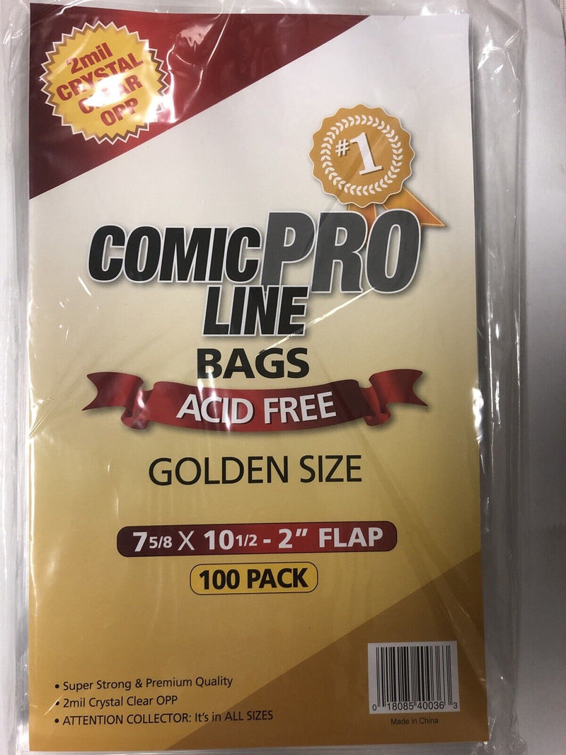 100 Comic Book Bags Golden Age  7 5/8x10 1/2”  2 Flap Acid Free 2 Mil