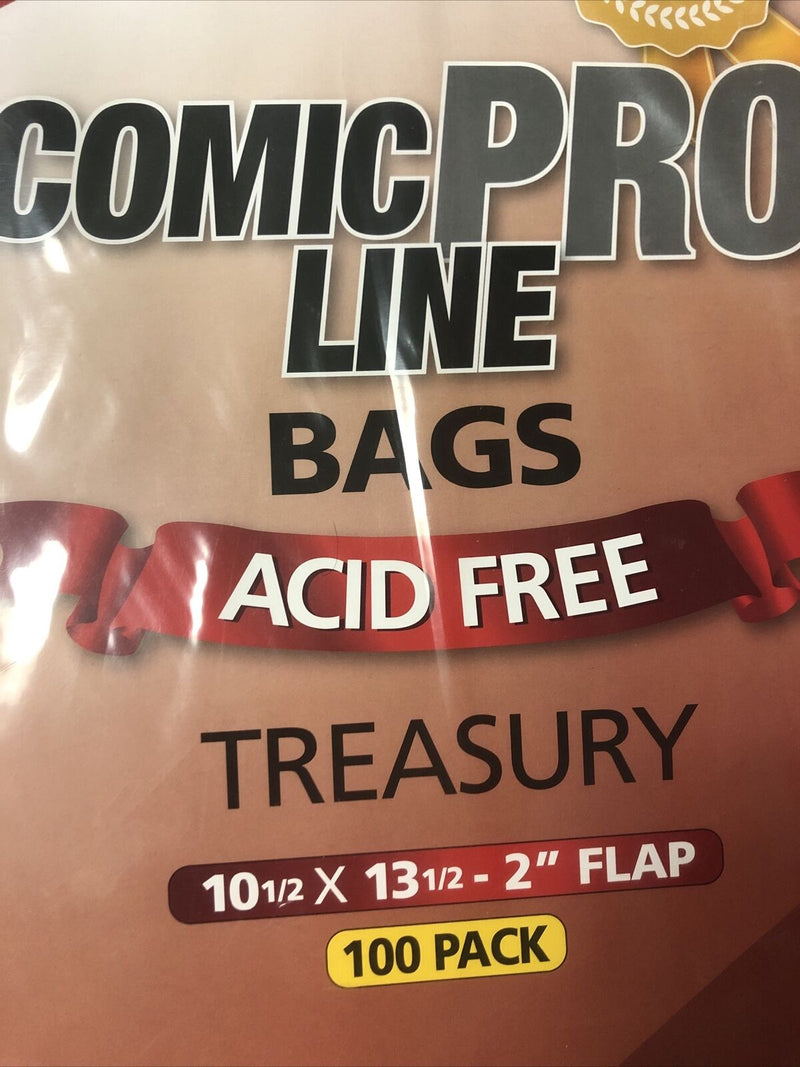 100 Comic Book Bags Treasury  10 1/2” X 13 1/2” - 2” Flap Acid Free 2 Mil