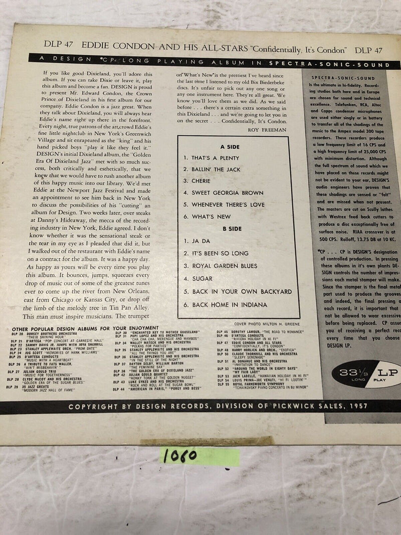 Eddie Condon Confidentially It’s Condon Vinyl  LP Album
