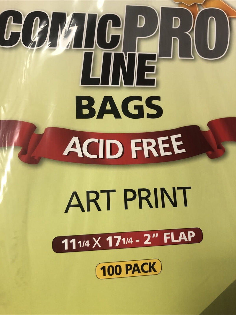 100 Comic Book Bags Art Print Size 11 1/4” X 17 1/4” - 2” Flap Acid Free 2 Mil