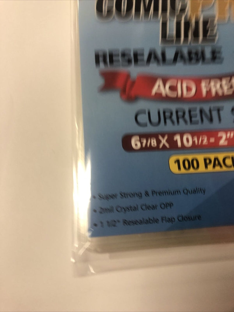 100 Comic Book Bags Current Size 6 7/8 10 1/2” - 1 1/2 Resealable 2mil Crystal