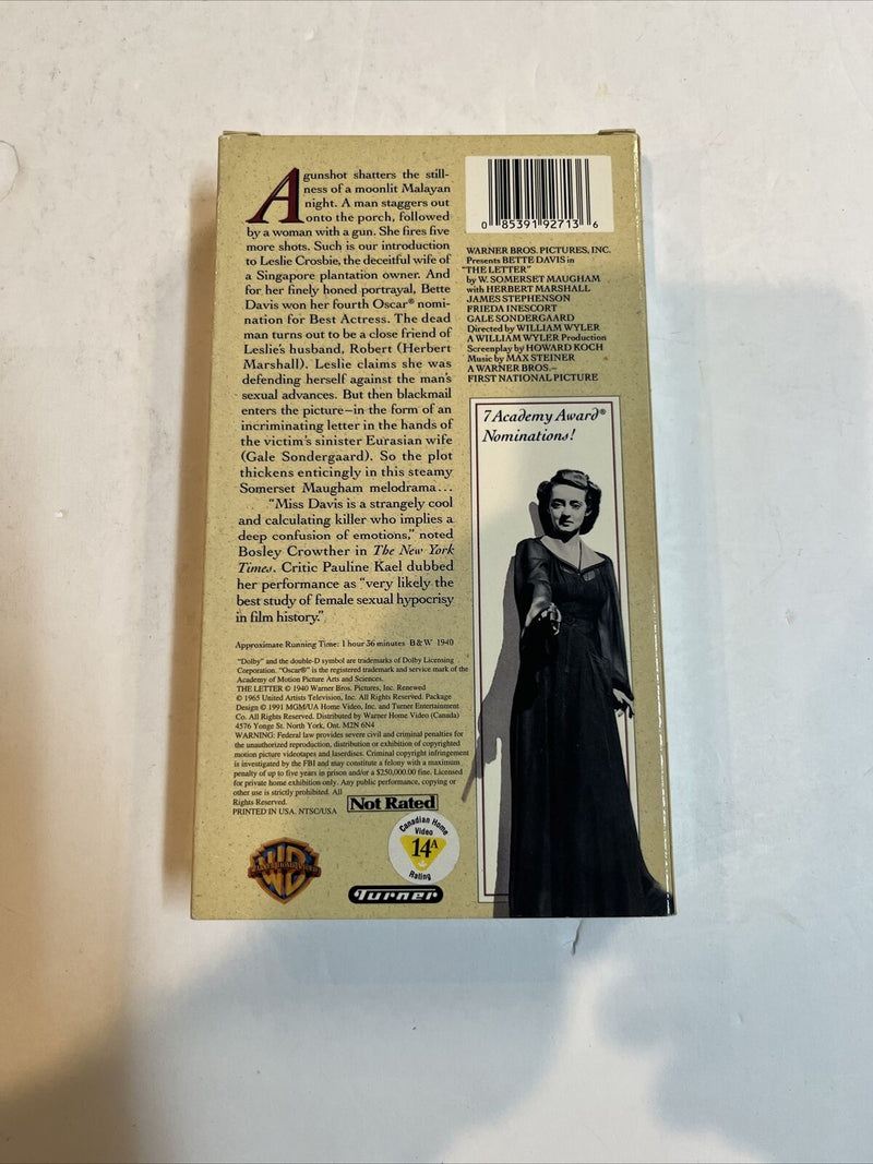Bette Davis In The Letter (VHS 1991) Warner Bros | Herbert Marshall