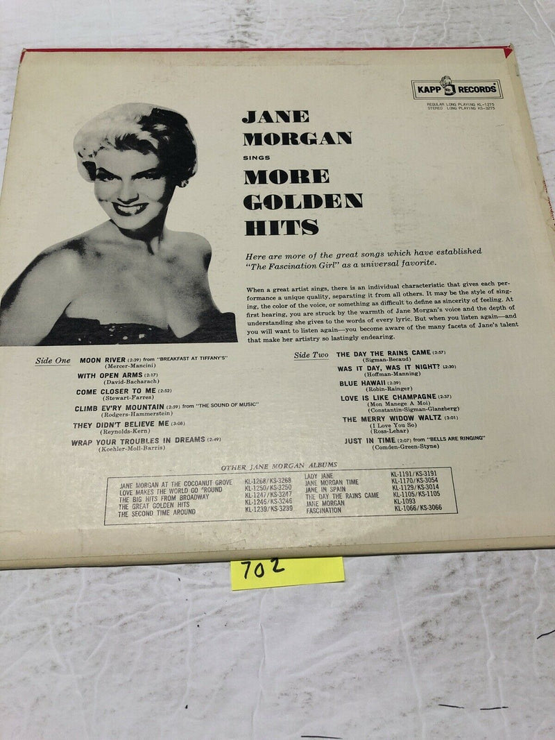Jane Morgan Sings More Golden Hits  Vinyl  LP Album