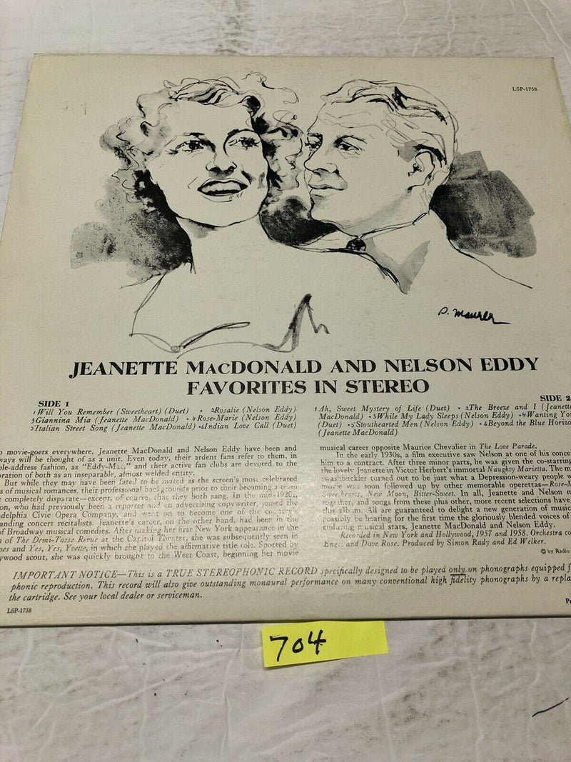 Jeanette MacDonald & Nelson Reddy Favorites In Stereo.   Vinyl  LP Album