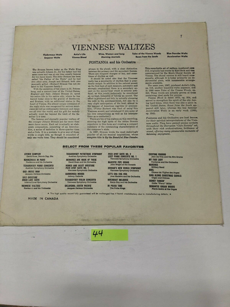 Viennese Waltzes Fontana And His Orchestra Vinyl LP Album