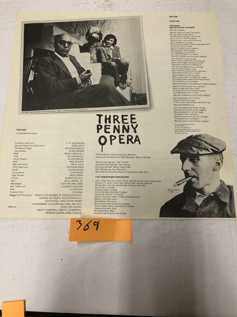 The Three Penny Opera Original Cast Recording Vinyl  LP Album